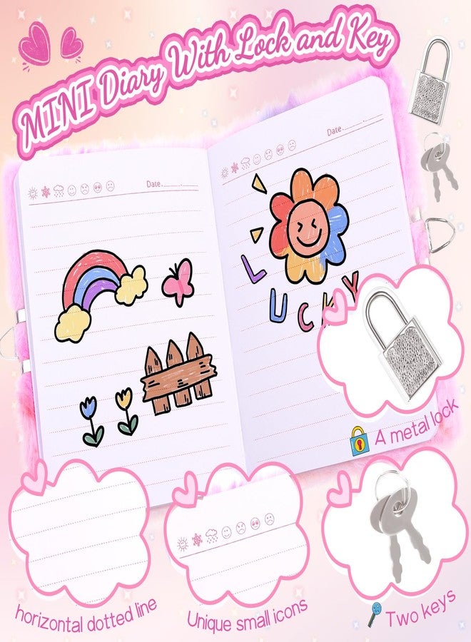 PrinBarBee MINI Heart Diary for Girls with Lock and Keys, 4.7x6.1in Cute Plush Diary Secret Diary, Writing Journal Lined Pages Notebook Sequined Design Birthday Gift Set for Kids ages 6-8 - Image 3